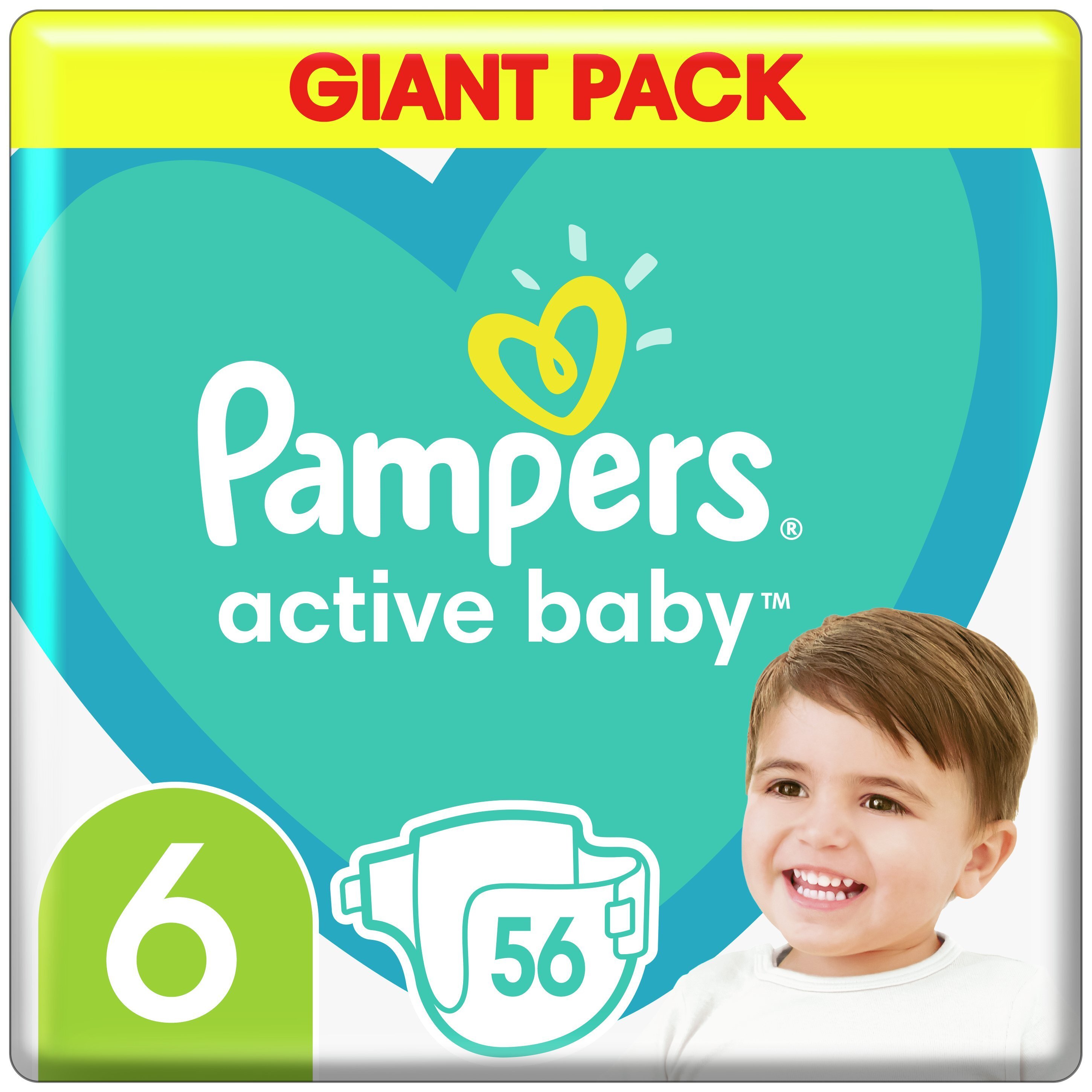 ПІДГУЗКИ ДИТЯЧІ PAMPERS ACTIVE BABY GIANT РОЗМІР 6 (13-18 КГ) 56 ШТ